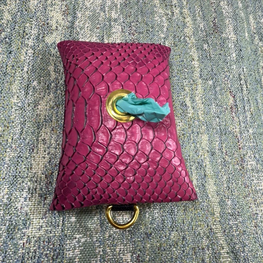 Dog Poop Bags Holder, Pink Crocodile Print Vinyl.